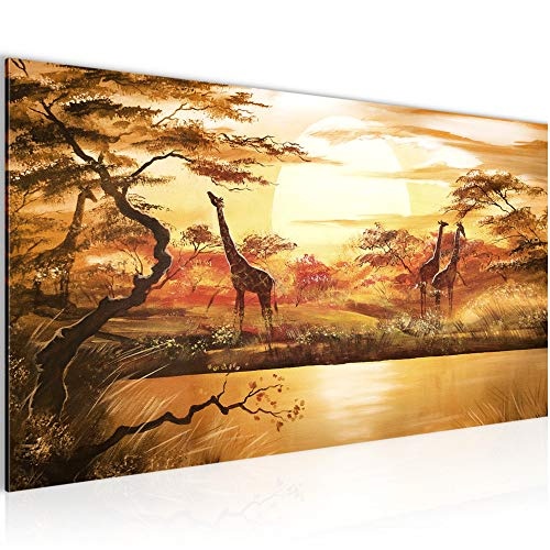 Bilder Afrika Giraffe Wandbild Vlies - Leinwand Bild XXL Format Wandbilder Wohnzimmer Wohnung Deko Kunstdrucke Orang 1 Teilig - MADE IN GERMANY - Fertig zum Aufhängen 000112a