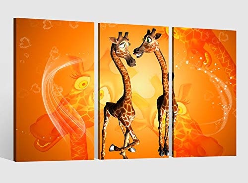 Leinwandbild 3 tlg Giraffe Zoo Afrika Kat2 Kinderzimmer Tiere Bild Leinwand Leinwandbilder Wandbild Kunstdruck 9AB1459, 3 tlg BxH:90x60cm (3Stk 30x 60cm)