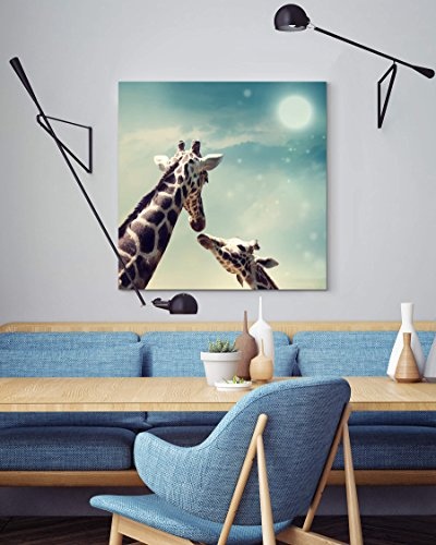 Paul Sinus Art Leinwandbilder | Bilder Leinwand 60x60cm Giraffe mit Kind – Nahaufnahme