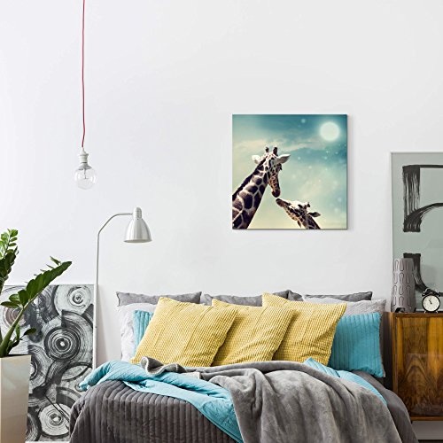 Paul Sinus Art Leinwandbilder | Bilder Leinwand 60x60cm Giraffe mit Kind – Nahaufnahme