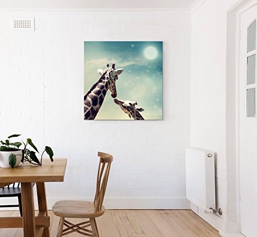 Paul Sinus Art Leinwandbilder | Bilder Leinwand 60x60cm Giraffe mit Kind – Nahaufnahme