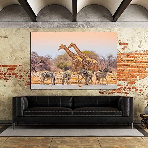 LoveSticker CH1237 Leinwandbild Giraffe Zebra Wasserloch Afrika, 16x24inch (40x60cm)