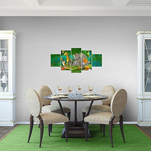 Bilder Afrika Tiere Wandbild 150 x 75 cm Vlies - Leinwand Bild XXL Format Wandbilder Wohnzimmer Wohnung Deko Kunstdrucke Grün 5 Teilig - MADE IN GERMANY - Fertig zum Aufhängen 001853a