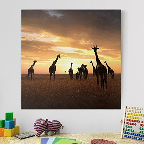 Bilderwelten Leinwandbild - Giraffen Familie - Quadrat 1:1, 80cm x 80cm