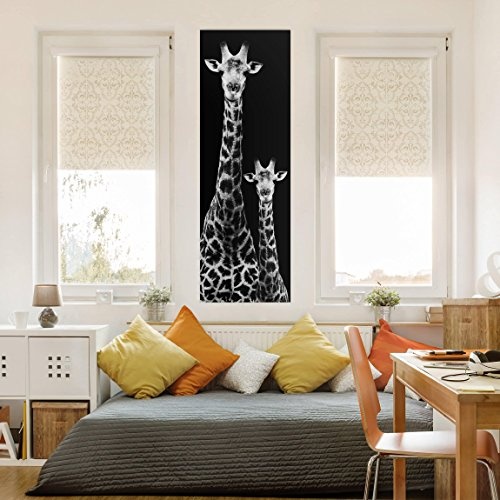 Bilderwelten Leinwandbild - Giraffen Duo schwarz-weiß - Panoramabild Hoch, 180cm x 60cm