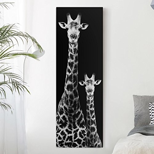 Bilderwelten Leinwandbild - Giraffen Duo schwarz-weiß - Panoramabild Hoch, 180cm x 60cm