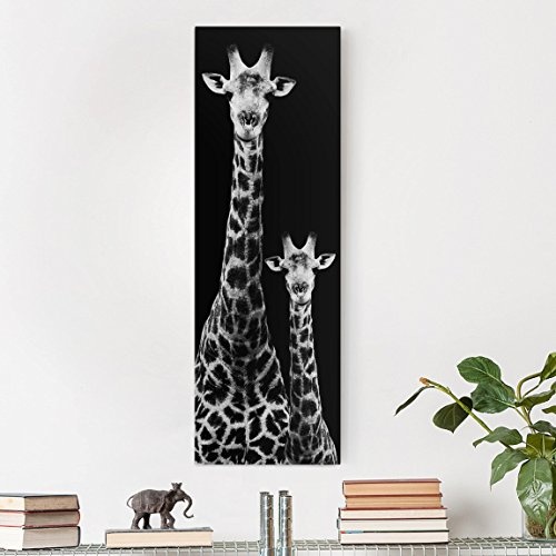 Bilderwelten Leinwandbild - Giraffen Duo schwarz-weiß - Panoramabild Hoch, 180cm x 60cm