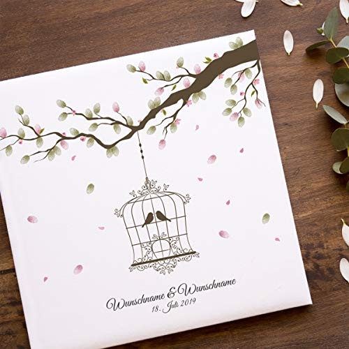 Madyes Leinwand Hochzeit Fingerabdruck Gästebuch personalisiert Blumenring für das Brautpaar als Geschenk, Hochzeitsdekoration, Namen mit Datum. 50x50 cm groß auf Keilrahmen Holz