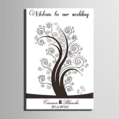 DIY (Welcome to our Hochzeit) personalisierbar Hochzeit Baum Gästebuch Alternative Wunschbaum Fingerabdruck Signature Leinwandbild Baum Hochzeit Geschenk Hochzeit Dekoration Hochzeit Namen (inklusive 12 Tinte Farben) 35cm*50cm/pc