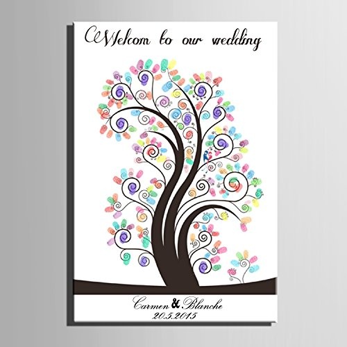 DIY (Welcome to our Hochzeit) personalisierbar Hochzeit Baum Gästebuch Alternative Wunschbaum Fingerabdruck Signature Leinwandbild Baum Hochzeit Geschenk Hochzeit Dekoration Hochzeit Namen (inklusive 12 Tinte Farben) 35cm*50cm/pc