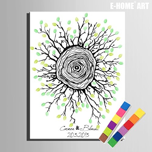 DIY (der Ring der Liebe/Freundschaft) personalisierbar Hochzeit Baum Gästebuch Alternative Wunschbaum Fingerabdruck Signature Leinwandbild Baum Hochzeit Geschenk Hochzeit Dekoration Hochzeit Namen (inklusive 12 Tinte Farben), 59cm*80cm/pc