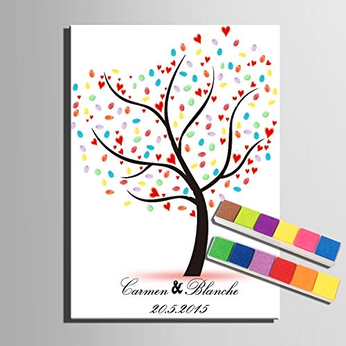 DIY (A Little Tree Full Of Hearts) personalisierbar Hochzeit Baum Gästebuch Alternative Wunschbaum Fingerabdruck Signature Leinwandbild Baum Hochzeit Geschenk Hochzeit Dekoration Hochzeit Namen (inklusive 12 Tinte Farben), 59cm*80cm/pc