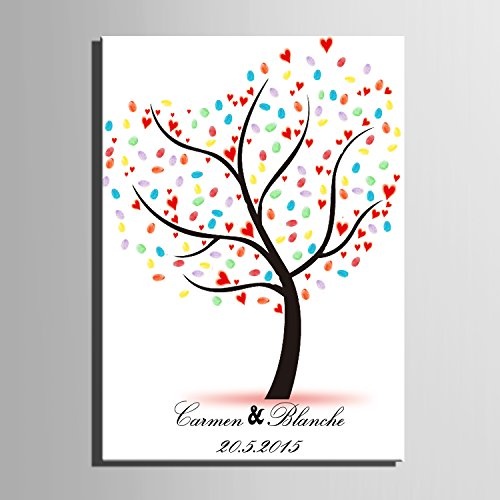 DIY (A Little Tree Full Of Hearts) personalisierbar Hochzeit Baum Gästebuch Alternative Wunschbaum Fingerabdruck Signature Leinwandbild Baum Hochzeit Geschenk Hochzeit Dekoration Hochzeit Namen (inklusive 12 Tinte Farben), 59cm*80cm/pc