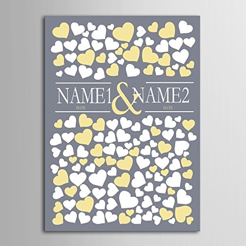 DIY (weiß & gelb Love Herz) personalisierbar Hochzeit Baum Gästebuch Alternative Wunschbaum Fingerabdruck Signature Leinwandbild Baum Hochzeit Geschenk Hochzeit Dekoration Hochzeit Namen (inklusive 12 Tinte Farben), Weiß / Gelb, 59cm*80cm/pc