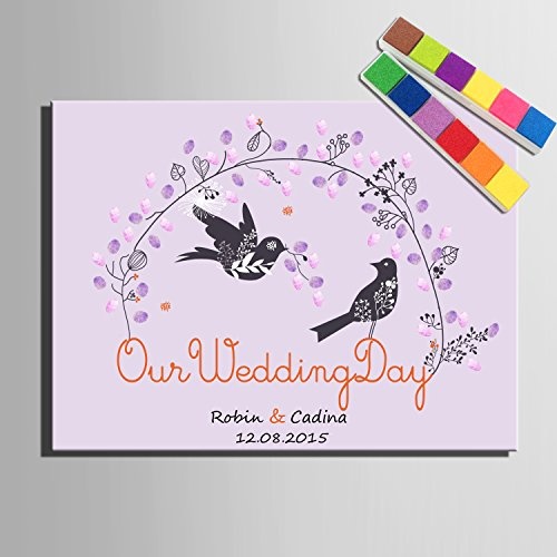 DIY (Our Wedding Day) personalisierbar Hochzeit Baum Gästebuch Alternative Wunschbaum Fingerabdruck Signature Leinwandbild Baum Hochzeit Geschenk Hochzeit Dekoration Hochzeit Namen (inklusive 12 Tinte Farben), 35cm*50cm/pc