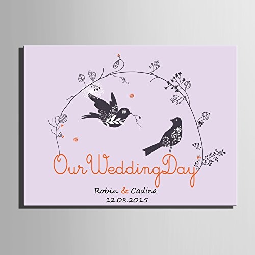 DIY (Our Wedding Day) personalisierbar Hochzeit Baum Gästebuch Alternative Wunschbaum Fingerabdruck Signature Leinwandbild Baum Hochzeit Geschenk Hochzeit Dekoration Hochzeit Namen (inklusive 12 Tinte Farben), 35cm*50cm/pc