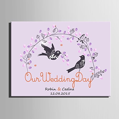 DIY (Our Wedding Day) personalisierbar Hochzeit Baum Gästebuch Alternative Wunschbaum Fingerabdruck Signature Leinwandbild Baum Hochzeit Geschenk Hochzeit Dekoration Hochzeit Namen (inklusive 12 Tinte Farben), 35cm*50cm/pc