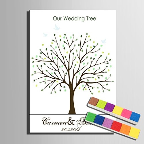 DIY (Unsere Hochzeit Baum – Zwei) personalisierbar Hochzeit Baum Gästebuch Alternative Wunschbaum Fingerabdruck Signature Leinwandbild Baum Hochzeit Geschenk Hochzeit Dekoration Hochzeit Namen (inklusive 12 Tinte Farben), 35cm*50cm/pc