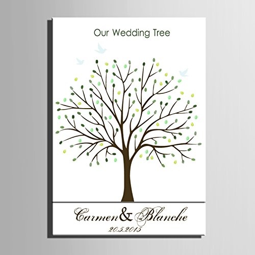 DIY (Unsere Hochzeit Baum – Zwei) personalisierbar Hochzeit Baum Gästebuch Alternative Wunschbaum Fingerabdruck Signature Leinwandbild Baum Hochzeit Geschenk Hochzeit Dekoration Hochzeit Namen (inklusive 12 Tinte Farben), 35cm*50cm/pc