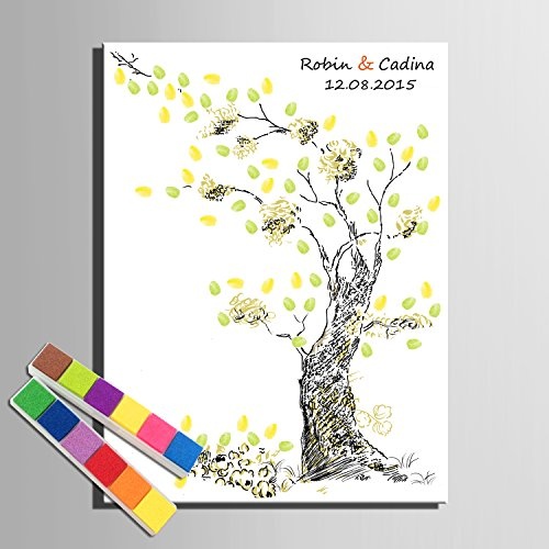 DIY (Freundschaft Baum) personalisierbar Hochzeit Baum Gästebuch Alternative Wunschbaum Fingerabdruck Signature Leinwandbild Baum Hochzeit Geschenk Hochzeit Dekoration Hochzeit Namen (inklusive 12 Tinte Farben), 59cm*80cm/pc