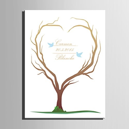 DIY (Happy Little Vogel in der Herz Baum) Persönlicher Wedding Tree Gästebuch Alternative Wunschbaum Fingerabdruck Signature Leinwandbild Baum Hochzeit Geschenk Hochzeit Dekoration Hochzeit Namen (inklusive 12 Tinte Farben) 35cm*50cm/pc