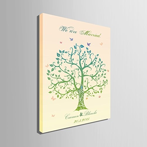 DIY (Wir sind married- grün Baum) personalisierbar Hochzeit Baum Gästebuch Alternative Wunschbaum Fingerabdruck Signature Leinwandbild Baum Hochzeit Geschenk Hochzeit Dekoration Hochzeit Namen (inklusive 12 Tinte Farben), grün, 59cm*80cm/pc