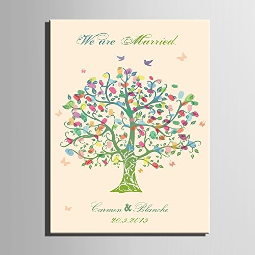 DIY (Wir sind married- grün Baum) personalisierbar Hochzeit Baum Gästebuch Alternative Wunschbaum Fingerabdruck Signature Leinwandbild Baum Hochzeit Geschenk Hochzeit Dekoration Hochzeit Namen (inklusive 12 Tinte Farben), grün, 59cm*80cm/pc