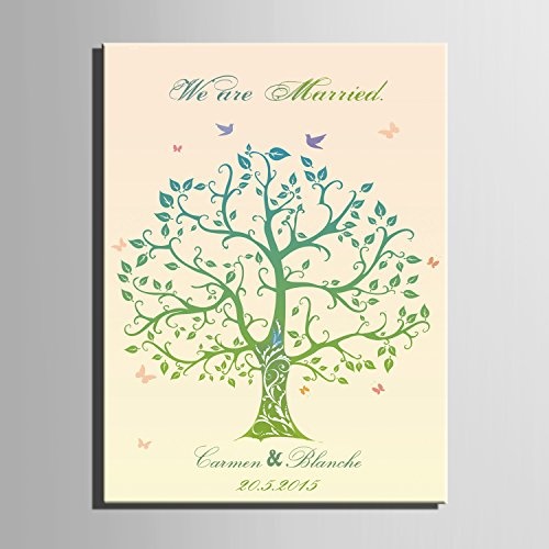 DIY (Wir sind married- grün Baum) personalisierbar Hochzeit Baum Gästebuch Alternative Wunschbaum Fingerabdruck Signature Leinwandbild Baum Hochzeit Geschenk Hochzeit Dekoration Hochzeit Namen (inklusive 12 Tinte Farben), grün, 59cm*80cm/pc