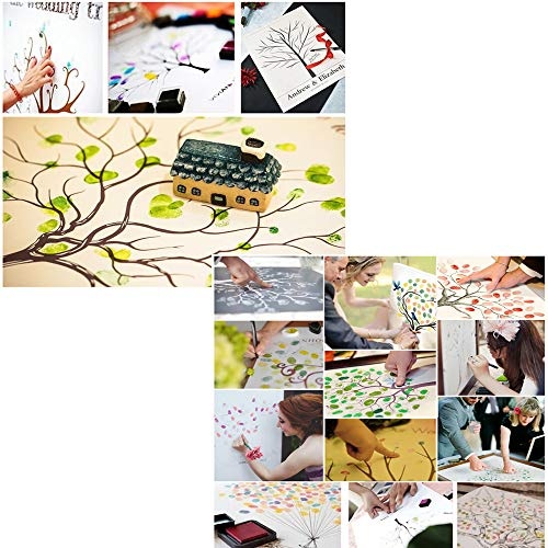 Mettime Fingerabdruck-Malerei DIY Fingerabdruck Leinwand Malerei Gast Unterschrift Anmelden Buch Leinwand Fingerabdrücke Malerei Dekorationen für Hochzeit Unterschrift Wand mit 4 Farbtintenpads,Grün