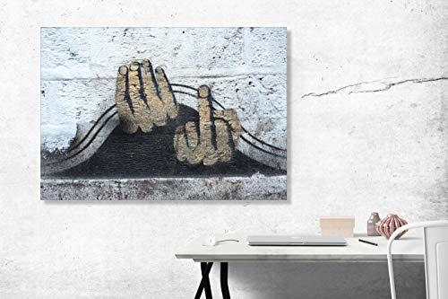 Banksybilder Druck auf leinwand Banksy Graffiti - Bild FUK Finger ! Bild fertig auf Keilrahmen !Kunstdrucke, Wandbilder, Bilder zur Dekoration -Banksy Stree (20x30cm)