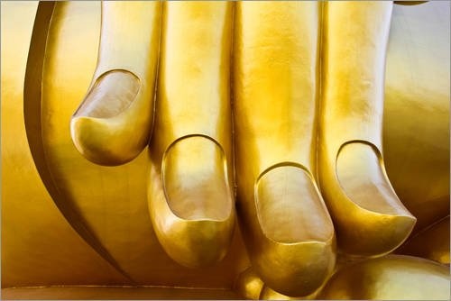 Posterlounge Leinwandbild 150 x 100 cm: Finger des Buddha von Editors Choice - fertiges Wandbild, Bild auf Keilrahmen, Fertigbild auf echter Leinwand, Leinwanddruck