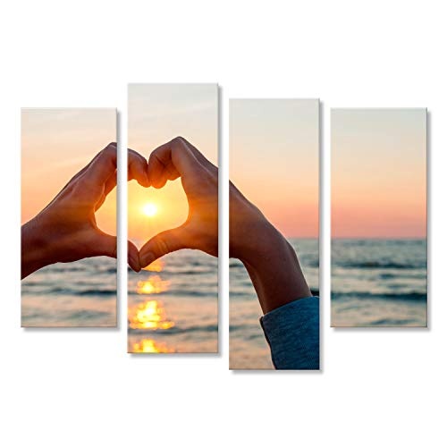 islandburner Bild Bilder auf Leinwand Hände und Finger in Herzform Framing Einstellung Sonne bei Sonnenuntergang über Wandbild Leinwandbild Poster DFH