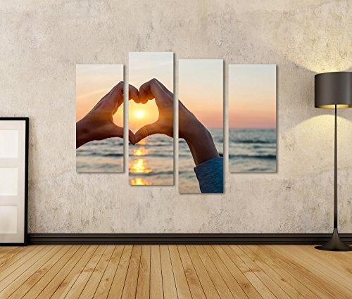 islandburner Bild Bilder auf Leinwand Hände und Finger in Herzform Framing Einstellung Sonne bei Sonnenuntergang über Wandbild Leinwandbild Poster DFH