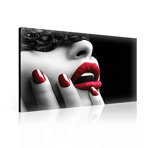 Tapeto Leinwandbild Frauengesicht mit Roten Lippen - L -...