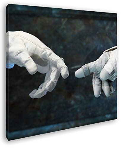deyoli berührende Finger von Robonauten im Format: 40x40 als Leinwandbild, Motiv fertig gerahmt auf Echtholzrahmen, Hochwertiger Digitaldruck mit Rahmen, Kein Poster oder Plakat