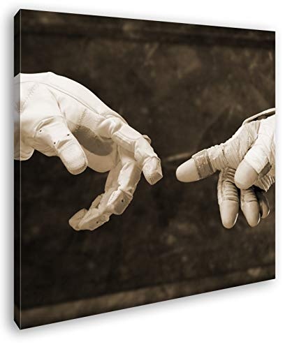 deyoli berührende Finger von Robonauten im Format: 70x70 Effekt: Sepia als Leinwandbild, Motiv auf Echtholzrahmen, Hochwertiger Digitaldruck mit Rahmen, Kein Poster oder Plakat