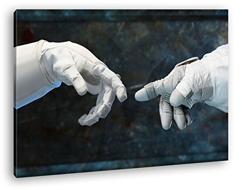 deyoli berührende Finger von Robonauten im Format: 120x80 als Leinwandbild, Motiv fertig gerahmt auf Echtholzrahmen, Hochwertiger Digitaldruck mit Rahmen, Kein Poster oder Plakat
