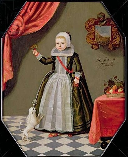 Leinwand-Bild 90 x 110 cm: "Portrait of a Young Girl with a Bird on her Finger and a Dog at her Feet, 1632 (oil on panel)", Bild auf Leinwand