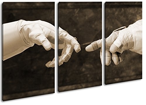 deyoli berührende Finger von Robonauten Format: 3-teilig 120x80 Effekt: Sepia als Leinwandbild, Motiv fertig gerahmt auf Echtholzrahmen, Hochwertiger Digitaldruck mit Rahmen, Kein Poster oder Plakat