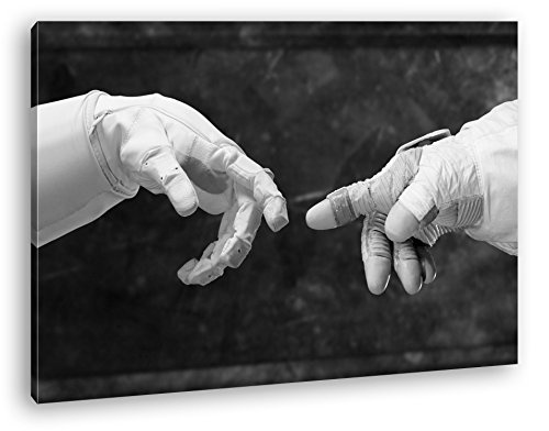 deyoli berührende Finger von Robonauten Effekt: Schwarz/Weiß im Format: 80x60 als Leinwandbild, Motiv fertig gerahmt auf Echtholzrahmen, Hochwertiger Digitaldruck mit Rahmen, Kein Poster oder Plakat