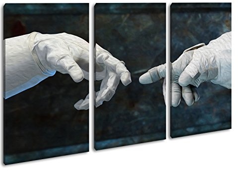 berührende Finger von Robonauten Effekt: Zeichnung Format: 3-teilig 120x80 als Leinwandbild, Motiv fertig gerahmt auf Echtholzrahmen, Hochwertiger Digitaldruck mit Rahmen, Kein Poster oder Plakat