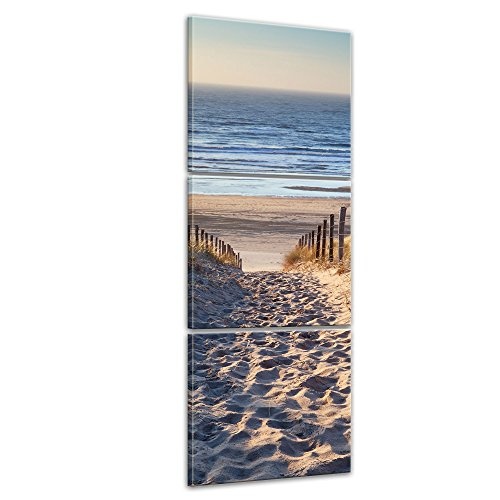 Wandbild - Schöner Weg zum Strand III - Bild auf Leinwand - 60x180 cm dreiteilig - Leinwandbilder - Urlaub, Sonne & Meer - Nordsee - Dünen mit Strandgräsern - Idylle - Erholung