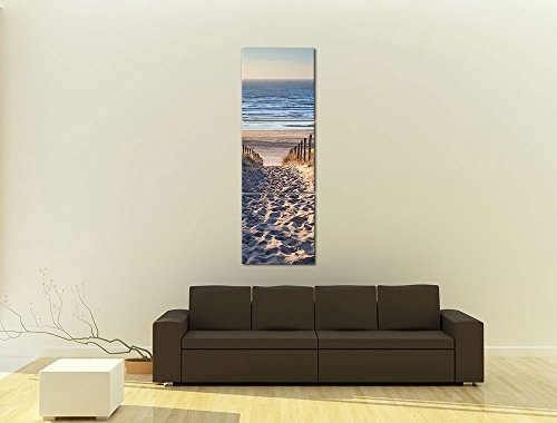 Wandbild - Schöner Weg zum Strand III - Bild auf Leinwand - 60x180 cm dreiteilig - Leinwandbilder - Urlaub, Sonne & Meer - Nordsee - Dünen mit Strandgräsern - Idylle - Erholung