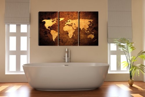 Bilder auf Leinwand 150 cm (Nr 1162 Weltkarte) fertig gerahmt dreiteilig Marke original Visario Leinwandbilder