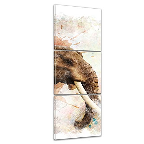 Wandbild - Aquarell - Elefant - Bild auf Leinwand 30 x 90 cm dreiteilig - Leinwandbilder - Bilder als Leinwanddruck - Tierwelten - Malerei - bedrohte Tierart - Afrika - afrikanischer Elefant