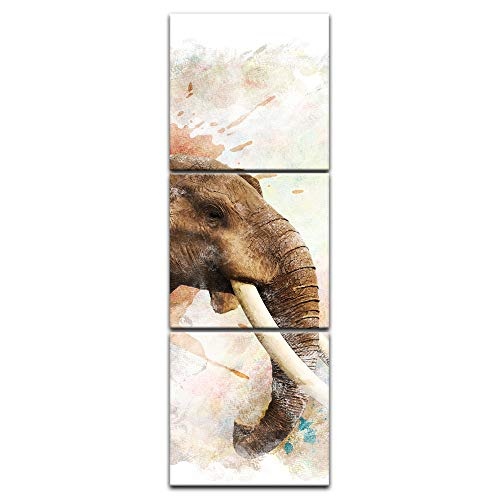 Wandbild - Aquarell - Elefant - Bild auf Leinwand 30 x 90 cm dreiteilig - Leinwandbilder - Bilder als Leinwanddruck - Tierwelten - Malerei - bedrohte Tierart - Afrika - afrikanischer Elefant