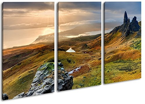 atemberaubende Landschaft in Schottland Format: 3-teilig 120x80 als Leinwandbild, Motiv fertig gerahmt auf Echtholzrahmen, Hochwertiger Digitaldruck mit Rahmen, Kein Poster oder Plakat