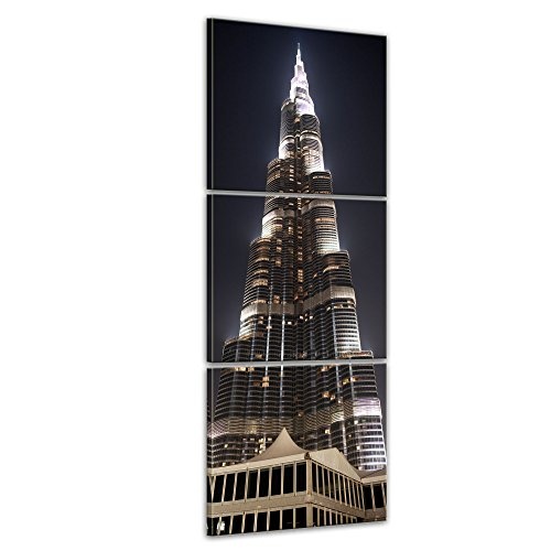 Wandbild - Burj Khalifa bei Nacht - Bild auf Leinwand - 60x180 cm dreiteilig - Leinwandbilder - Städte & Kulturen - Vereinigte Arabische Emirate - Dubai - Architektur - Wolkenkratzer