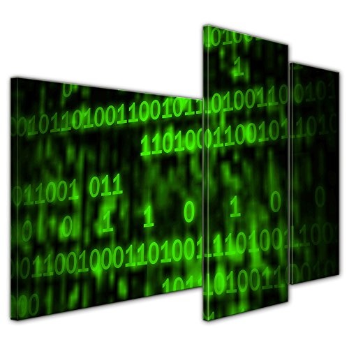 Wandbild - Matrix Code - Bild auf Leinwand - 130x80 cm dreiteilig - Leinwandbilder - Abstrakt - Digital - Zahlencode - grüne Codierung