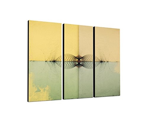 Kunstdruck Abstrakt401_3x90x40cm Leinwandbild pastelltöne beige gelb grau grün XXL fertig auf Keilrahmen dreiteiliges Wandbild Tryptichon